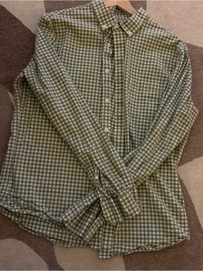Goodfellow & Co Olive Green and White Gingham Button-Up Shirt